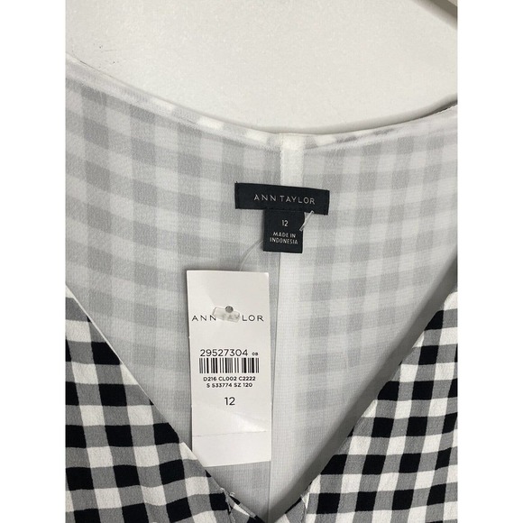NWT Ann Taylor Black And White Checkered Dress Button Front Puff Sleeve Size 12 - Picture 3 of 6
